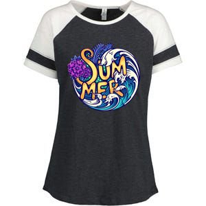 Summer Tropical Ocean Wave Enza Ladies Jersey Colorblock Tee