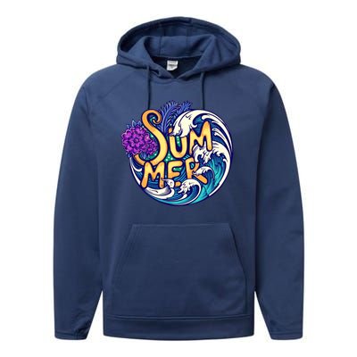 Summer Tropical Ocean Wave Performance Fleece Hoodie