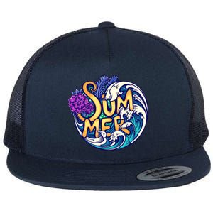 Summer Tropical Ocean Wave Flat Bill Trucker Hat