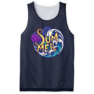 Summer Tropical Ocean Wave Mesh Reversible Basketball Jersey Tank