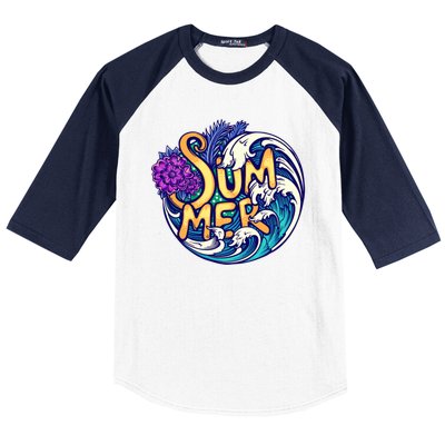 Summer Tropical Ocean Wave Baseball Sleeve Shirt