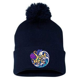 Summer Tropical Ocean Wave Pom Pom 12in Knit Beanie