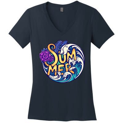 Summer Tropical Ocean Wave Women's V-Neck T-Shirt