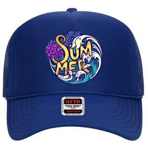 Summer Tropical Ocean Wave High Crown Mesh Back Trucker Hat