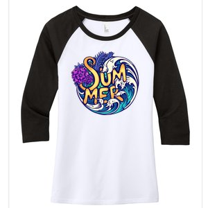 Summer Tropical Ocean Wave Women's Tri-Blend 3/4-Sleeve Raglan Shirt