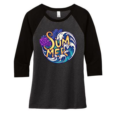 Summer Tropical Ocean Wave Women's Tri-Blend 3/4-Sleeve Raglan Shirt