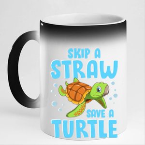 Sea Turtles Ocean Skip A Straw Save A Turtle Marine Biology Cool Gift 11oz Black Color Changing Mug