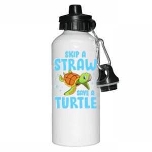 Sea Turtles Ocean Skip A Straw Save A Turtle Marine Biology Cool Gift Aluminum Water Bottle