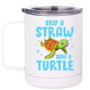 Sea Turtles Ocean Skip A Straw Save A Turtle Marine Biology Cool Gift 12 oz Stainless Steel Tumbler Cup