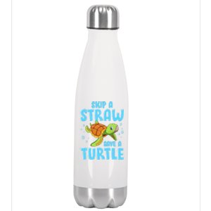 Sea Turtles Ocean Skip A Straw Save A Turtle Marine Biology Cool Gift Stainless Steel Insulated Water Bottle