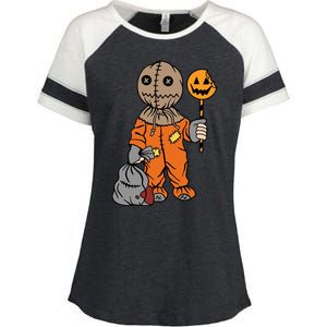 Sam Treat Or Trick Halloween Enza Ladies Jersey Colorblock Tee