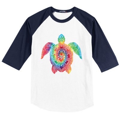 Sea Turtle Ocean Tie Dye Rainbow Hippie Costume Hippy Gift Baseball Sleeve Shirt