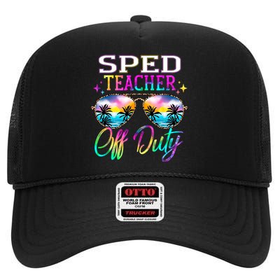 SPED Teacher Off Duty Last Day Of School Teacher Summer High Crown Mesh Back Trucker Hat