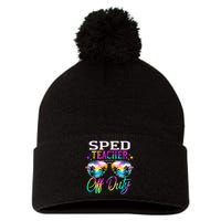 SPED Teacher Off Duty Last Day Of School Teacher Summer Pom Pom 12in Knit Beanie