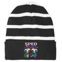 SPED Teacher Off Duty Last Day Of School Teacher Summer Striped Beanie with Solid Band