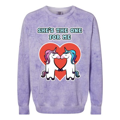 She's The One For Me Gift Unicorn Valentine's Day Gift Colorblast Crewneck Sweatshirt