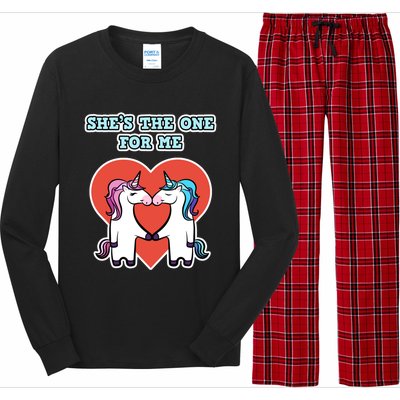 She's The One For Me Gift Unicorn Valentine's Day Gift Long Sleeve Pajama Set