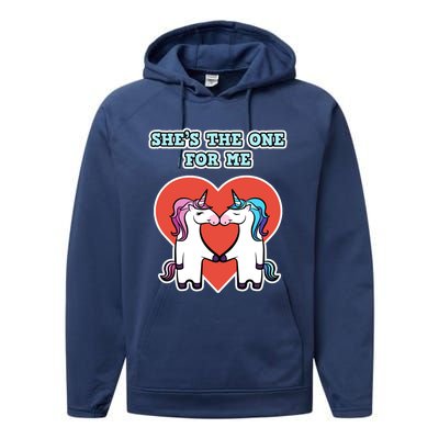 She's The One For Me Gift Unicorn Valentine's Day Gift Performance Fleece Hoodie