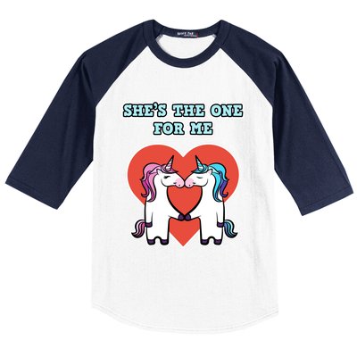 She's The One For Me Gift Unicorn Valentine's Day Gift Baseball Sleeve Shirt