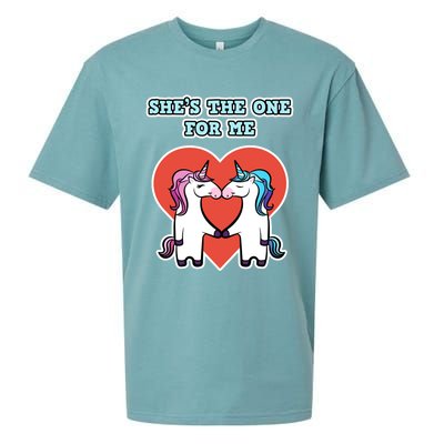 She's The One For Me Gift Unicorn Valentine's Day Gift Sueded Cloud Jersey T-Shirt