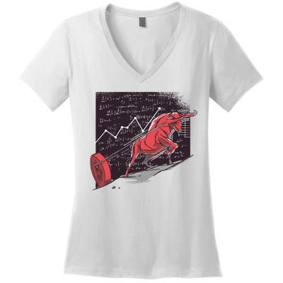 Stock Market Bitcoin Bull Women's V-Neck T-Shirt