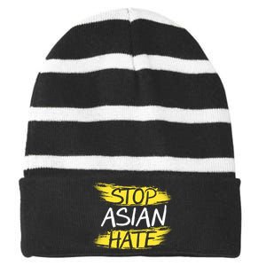 Stop Asian Hate Protest Support Striped Beanie with Solid Band