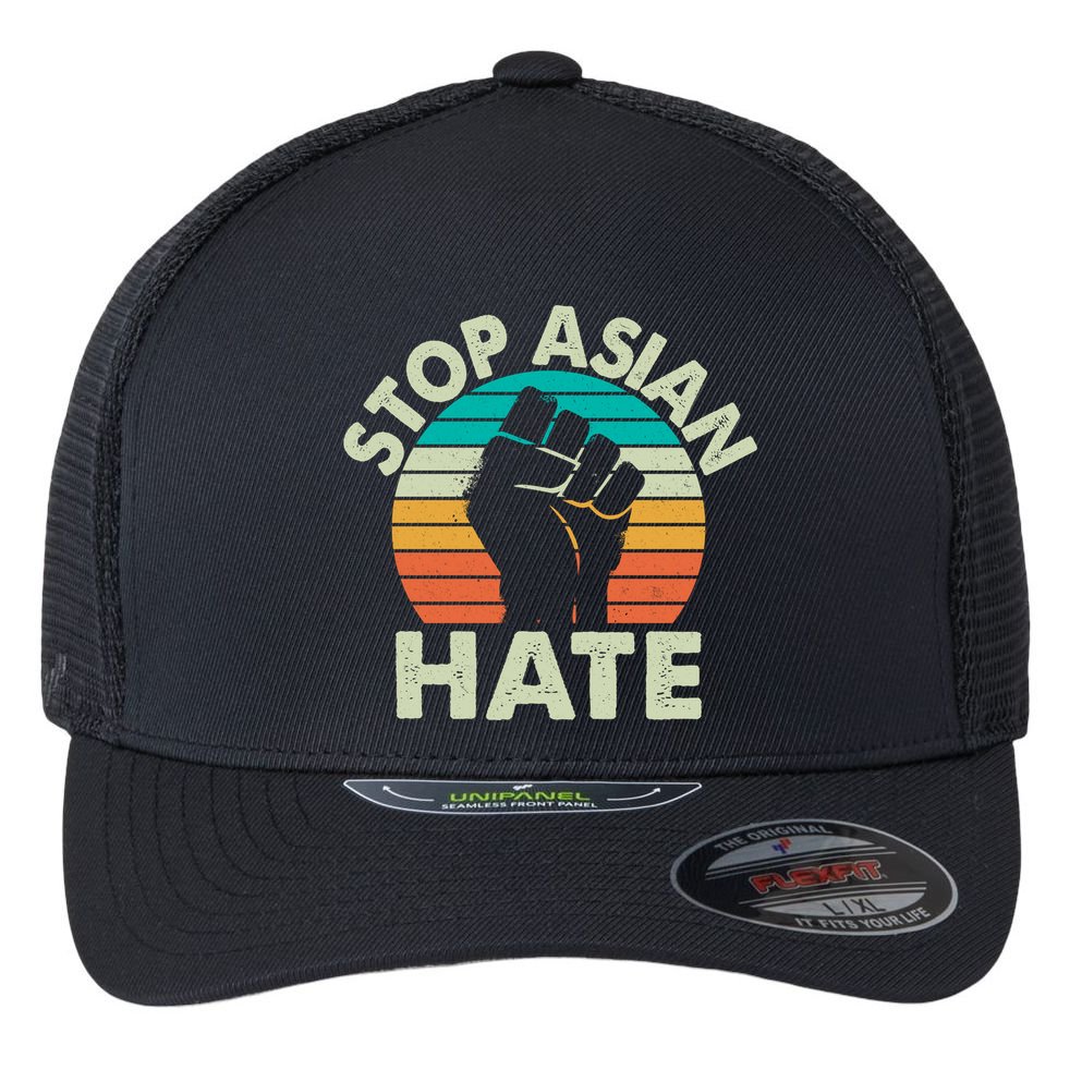 Stop Asian Hate Vintage Protest Fist Flexfit Unipanel Trucker Cap