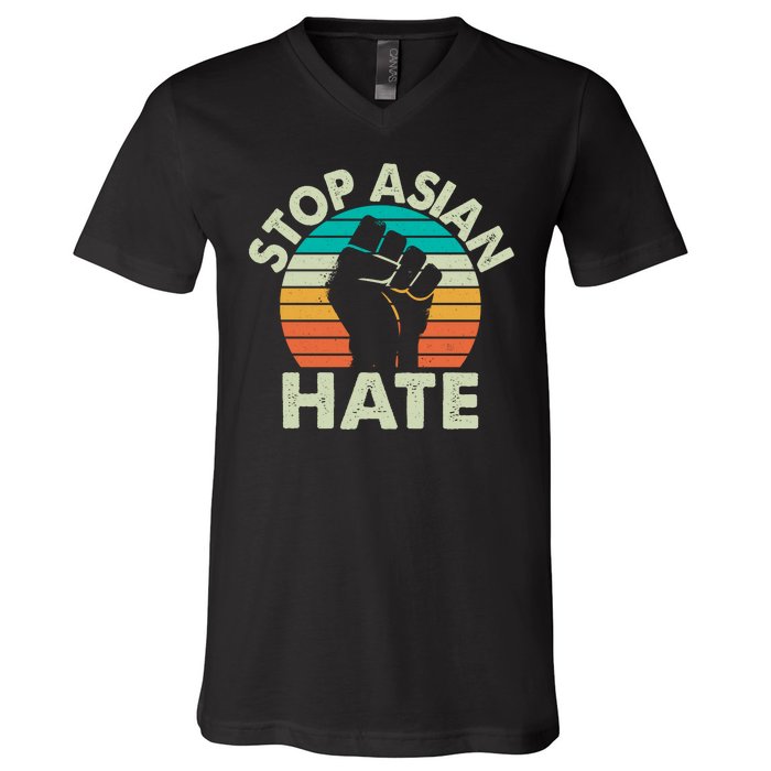 Stop Asian Hate Vintage Protest Fist V-Neck T-Shirt