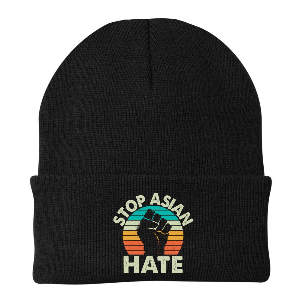 Stop Asian Hate Vintage Protest Fist Beanie