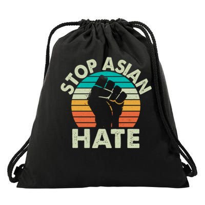 Stop Asian Hate Vintage Protest Fist Drawstring Bag