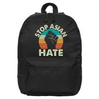 Stop Asian Hate Vintage Protest Fist 16 in Basic Backpack