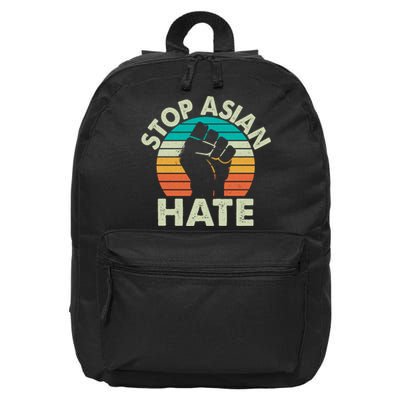 Stop Asian Hate Vintage Protest Fist 16 in Basic Backpack