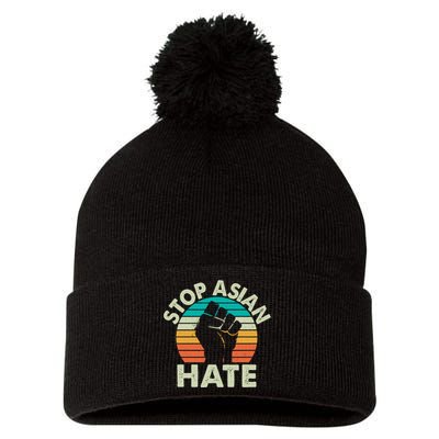 Stop Asian Hate Vintage Protest Fist Pom Pom 12in Knit Beanie