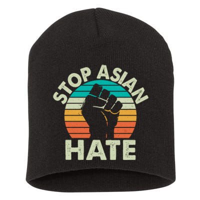 Stop Asian Hate Vintage Protest Fist Short Acrylic Beanie