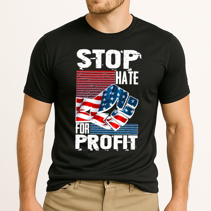 Stop Hate for Profit USA Flag Fist Cooling Performance Crew T-Shirt