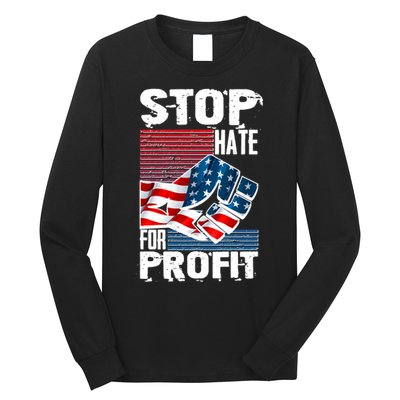 Stop Hate for Profit USA Flag Fist Long Sleeve Shirt