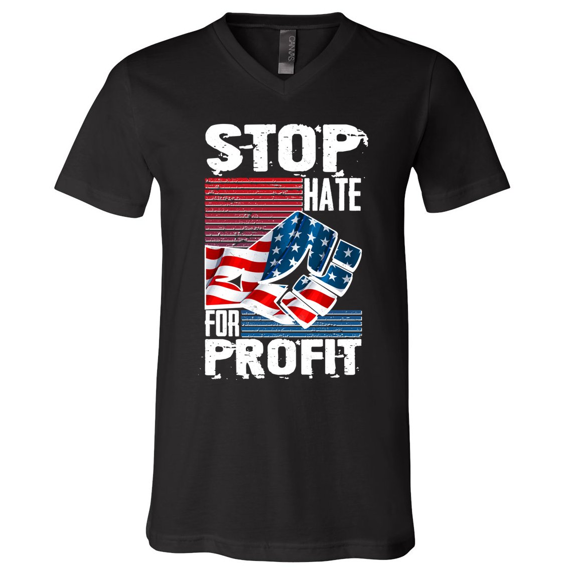 Stop Hate for Profit USA Flag Fist V-Neck T-Shirt