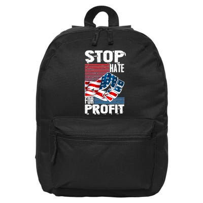 Stop Hate for Profit USA Flag Fist 16 in Basic Backpack