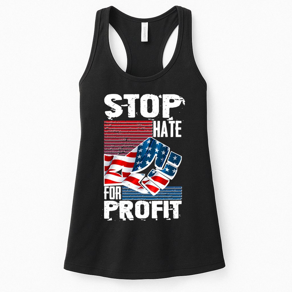 Stop Hate for Profit USA Flag Fist Womens Tank Top