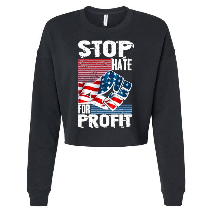 Stop Hate for Profit USA Flag Fist Cropped Pullover Crew