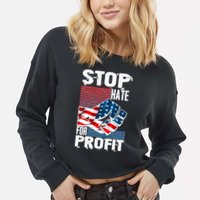 Stop Hate for Profit USA Flag Fist Cropped Pullover Crew