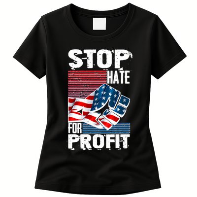 Stop Hate for Profit USA Flag Fist Womens T-Shirt