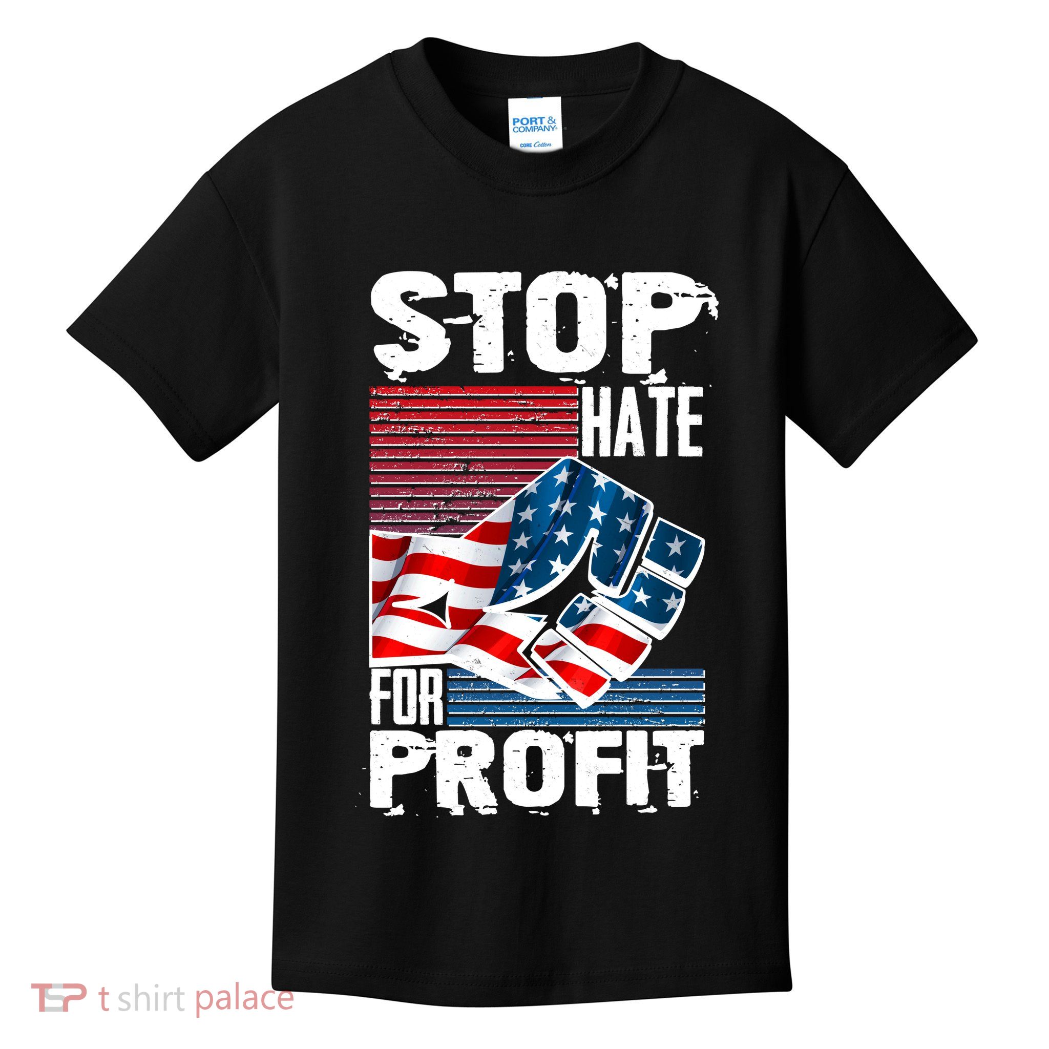 Stop Hate for Profit USA Flag Fist Kids T-Shirt