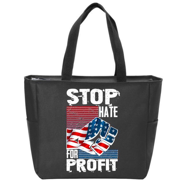 Stop Hate for Profit USA Flag Fist Zip Tote Bag