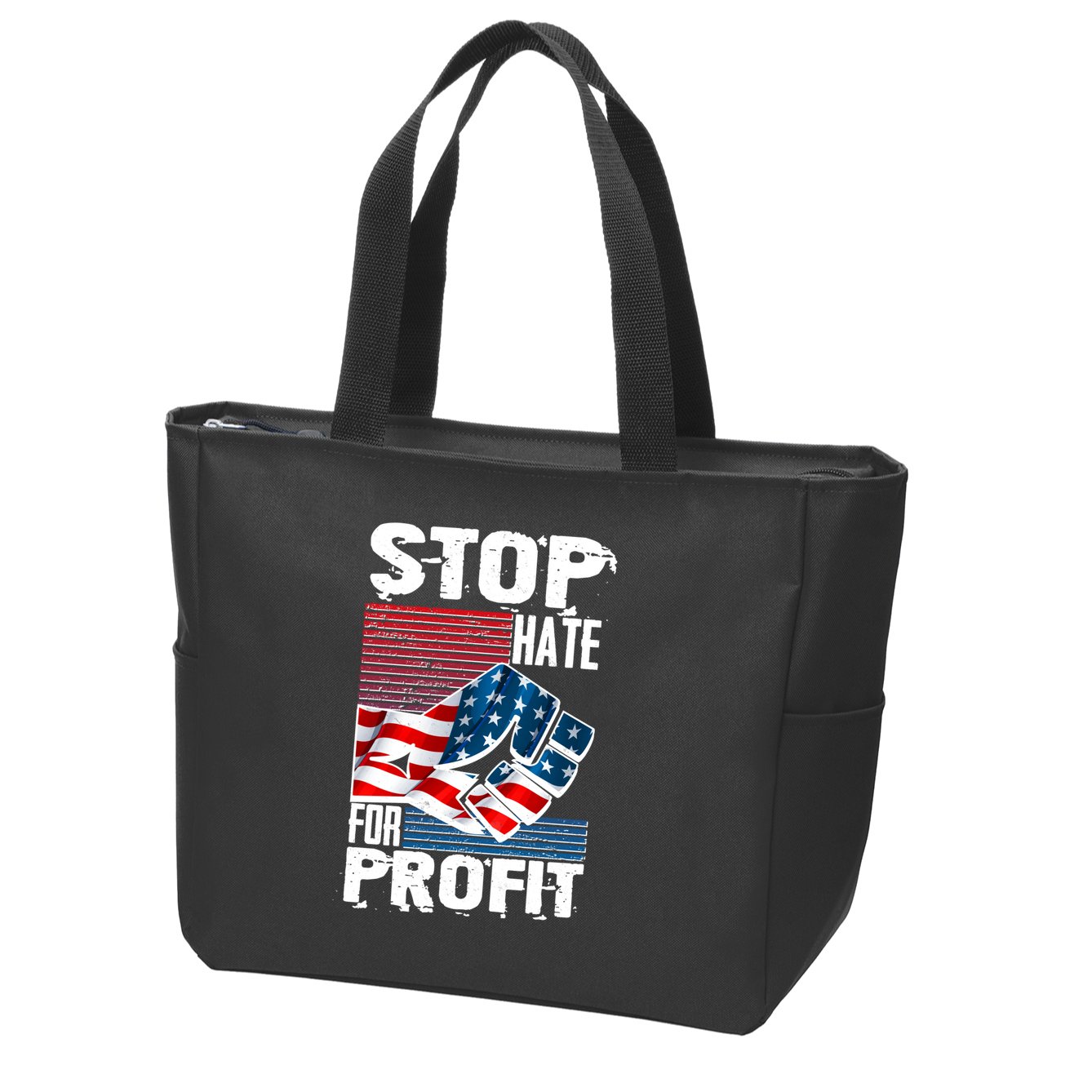 Stop Hate for Profit USA Flag Fist Zip Tote Bag