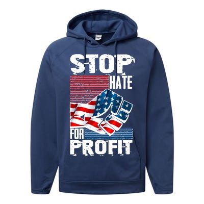 Stop Hate for Profit USA Flag Fist Performance Fleece Hoodie