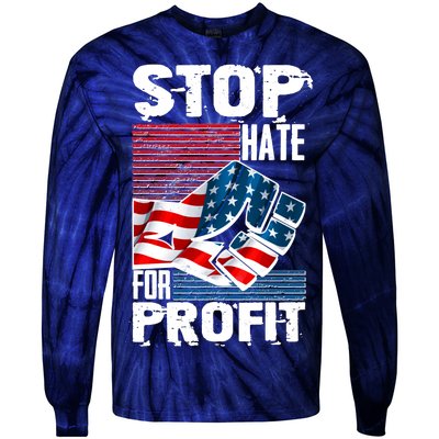 Stop Hate for Profit USA Flag Fist Tie-Dye Long Sleeve Shirt