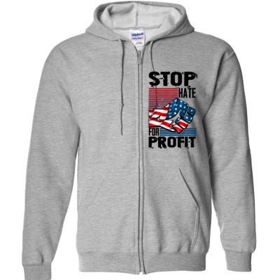 Stop Hate for Profit USA Flag Fist Full Zip Hoodie