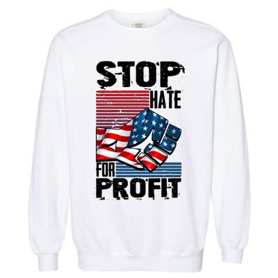Stop Hate for Profit USA Flag Fist Garment-Dyed Sweatshirt