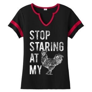 Stop Staring At My Cock Ladies Halftime Notch Neck Tee